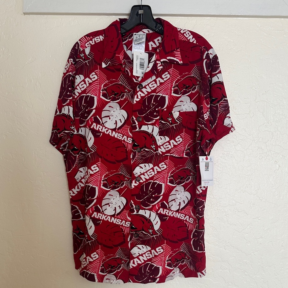 Champion Red and White Arkansas Men's Casual Aloha Shirt